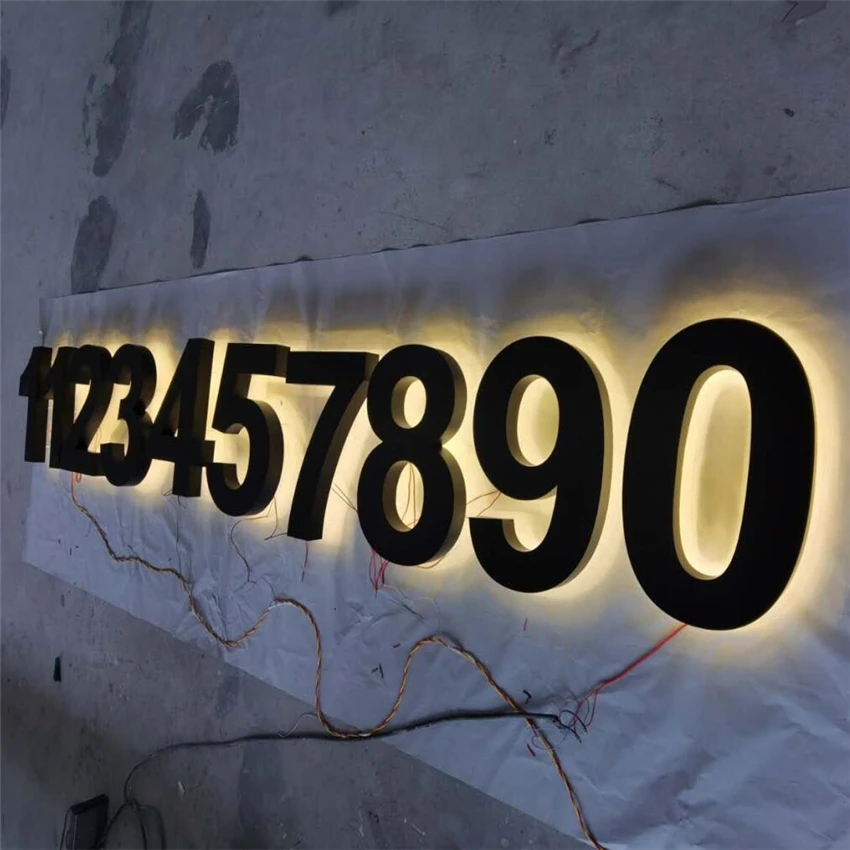 Custom made back light stainless steel house numbers, shopfront backlit LED letters