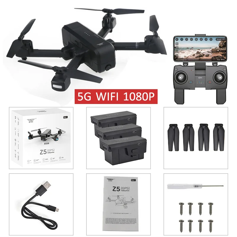 Black 1080p 5G 3B SJRC Z5 5G Wifi FPV с 1080P камерой двойной gps динамическое следование RC Дрон Квадрокоптер - Цвет: Black 1080p 5G 3B