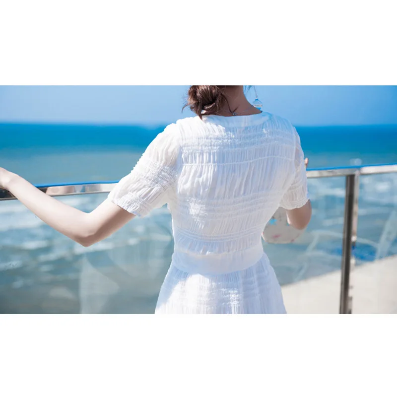 New Summer Dresses for Women's Seaside Resort High-waisted Chiffon Dresses for Women's Little White Dresses