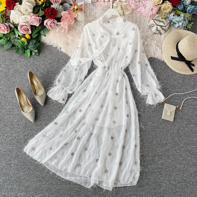 2020 Новая модная женская одежда с бантом до середины икры зимнее платье | Женская