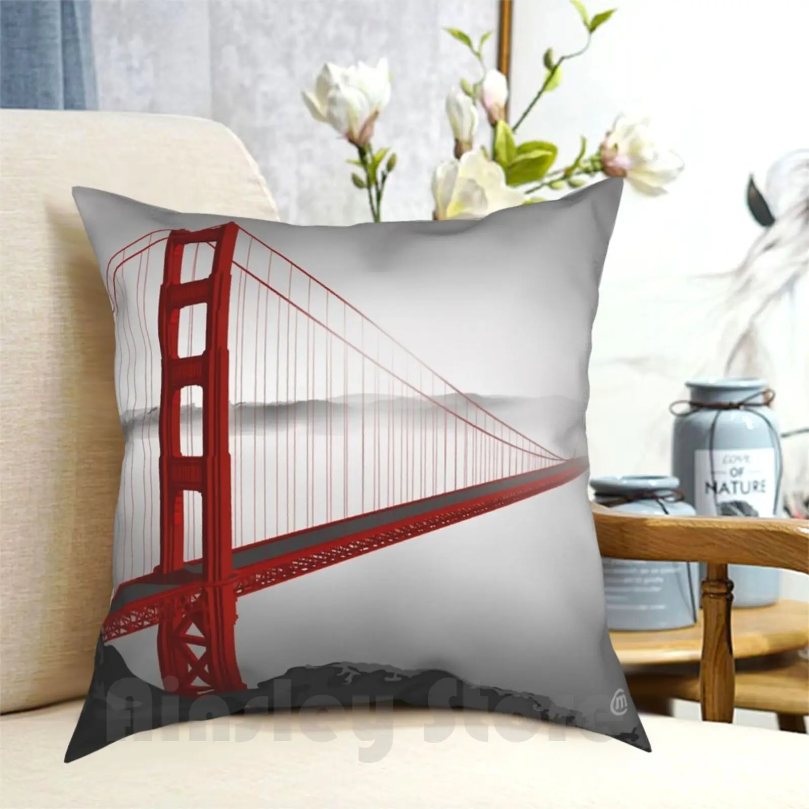 

Golden Gate Bridge ( Vectorillustration ) Pillow Case Printed Home Soft DIY Pillow cover Urban California New San Francisco