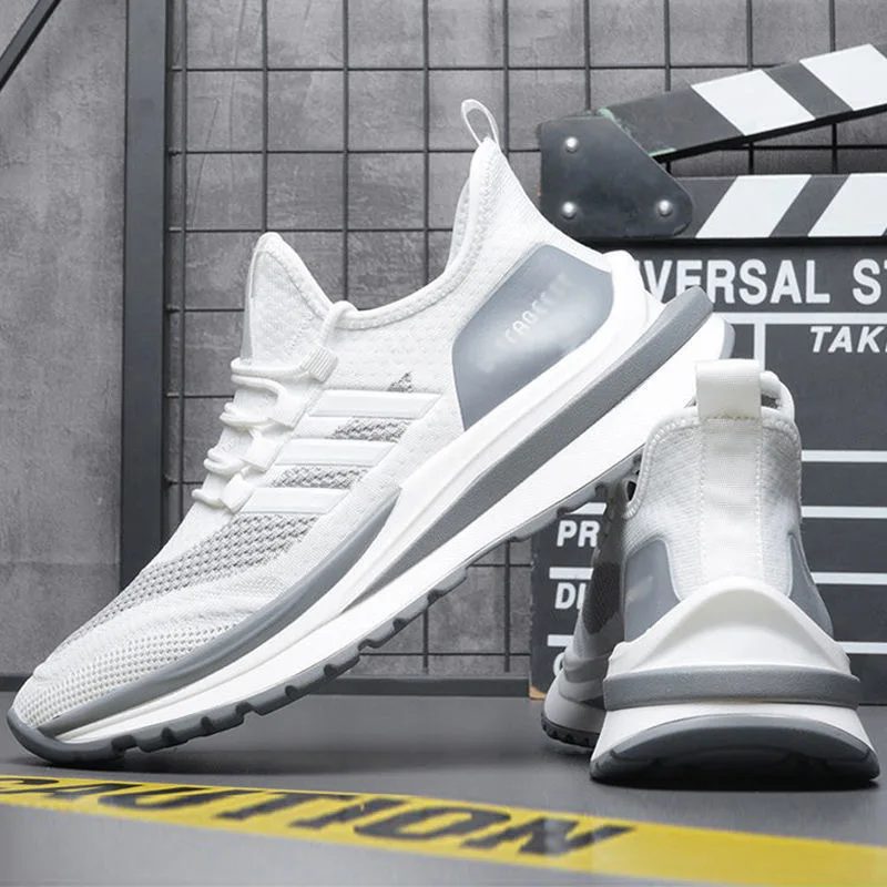 

2021 New Men's Sneakers Light Fly Woven Casual Mesh Breathable Summer Thick Bottom Increased White Sports Men Running Shoes