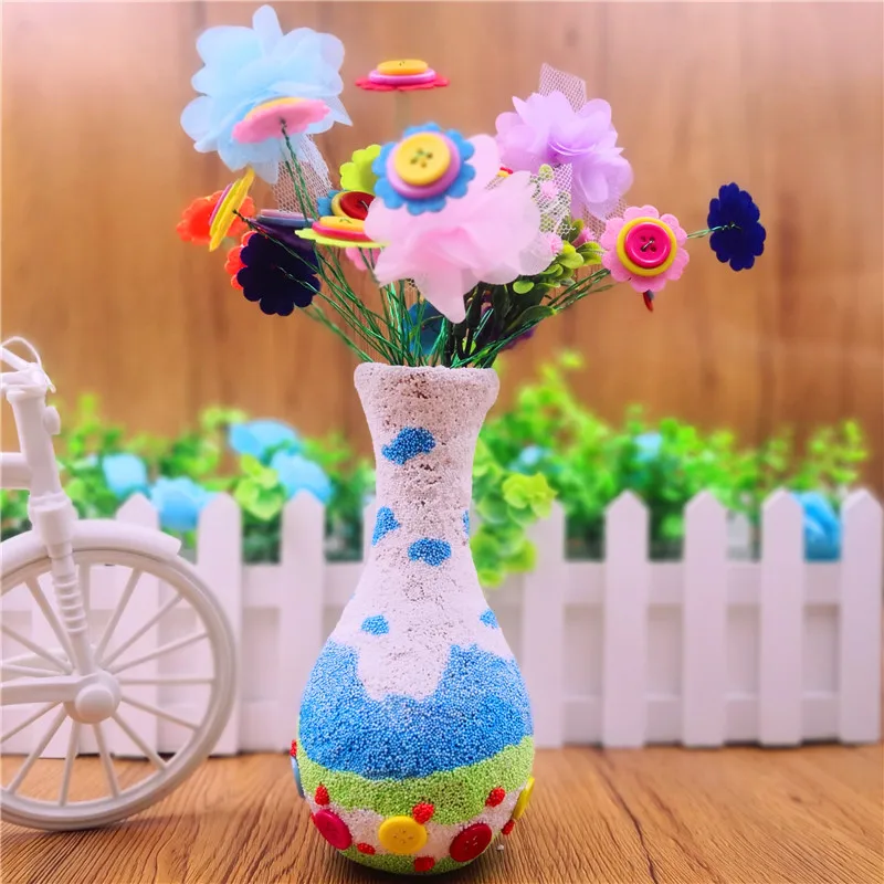 

Букет пуговиц, ваза из пенопласта, детский набор материалов ручной работы «сделай сам», креативные игрушки, подарок на День учителя