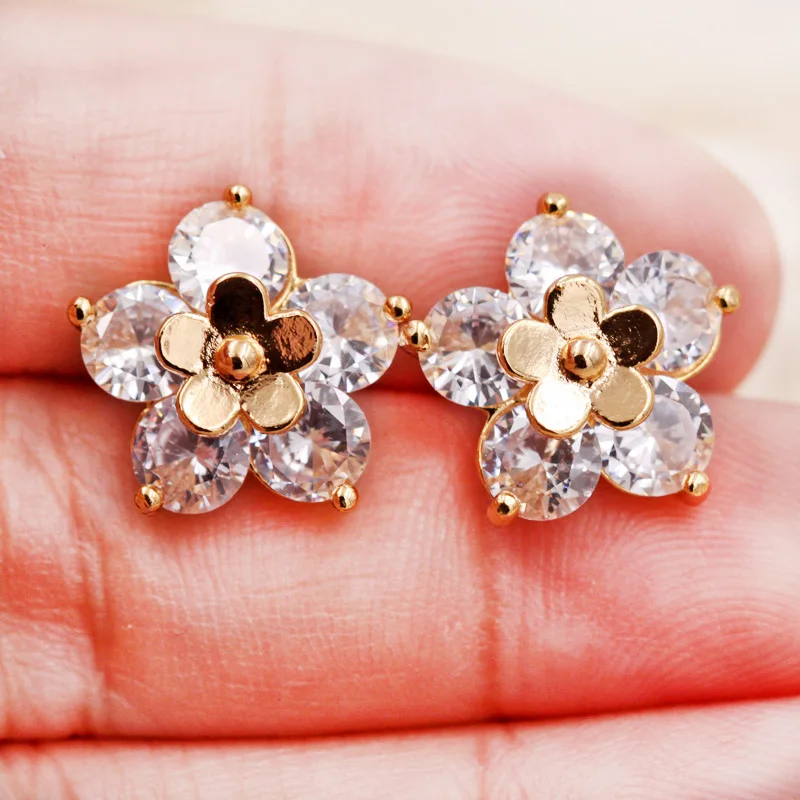 Роскошные модные ювелирные изделия цветок золотые серьги для женщин с цирконом
