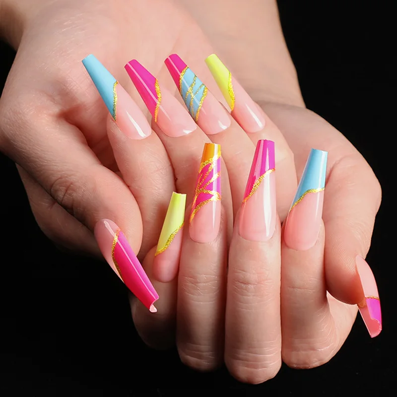 

24pcs colourful Gold thread rainbow paragraph Nail piece B99