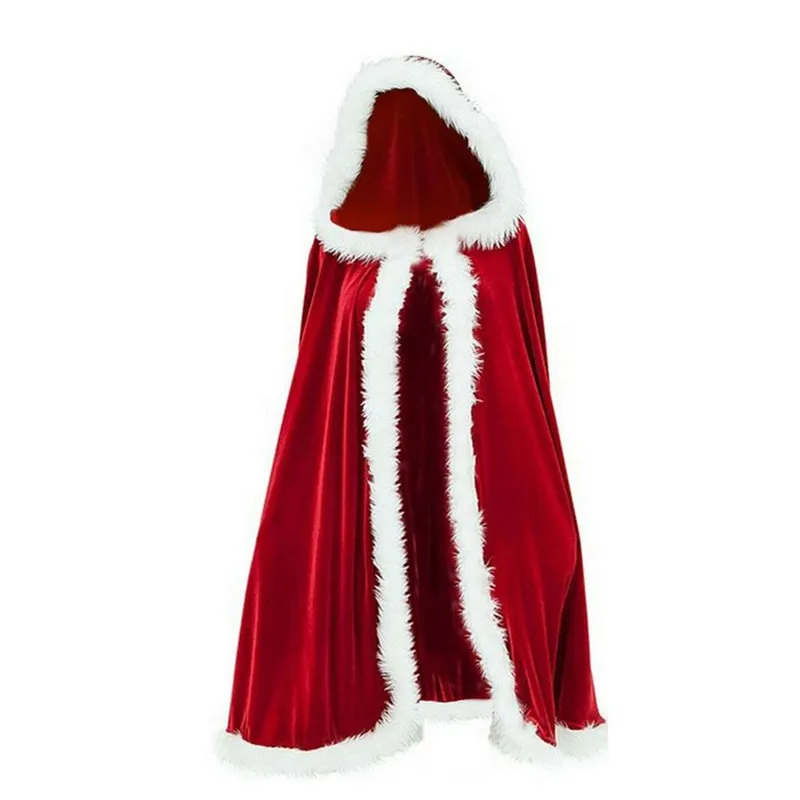 

Women's Christmas Velvet Capes with Fluffy Trim New Solid Color Santa Claus Deluxe Cloak Fashion Female Xmas Party Cosplsy Coats