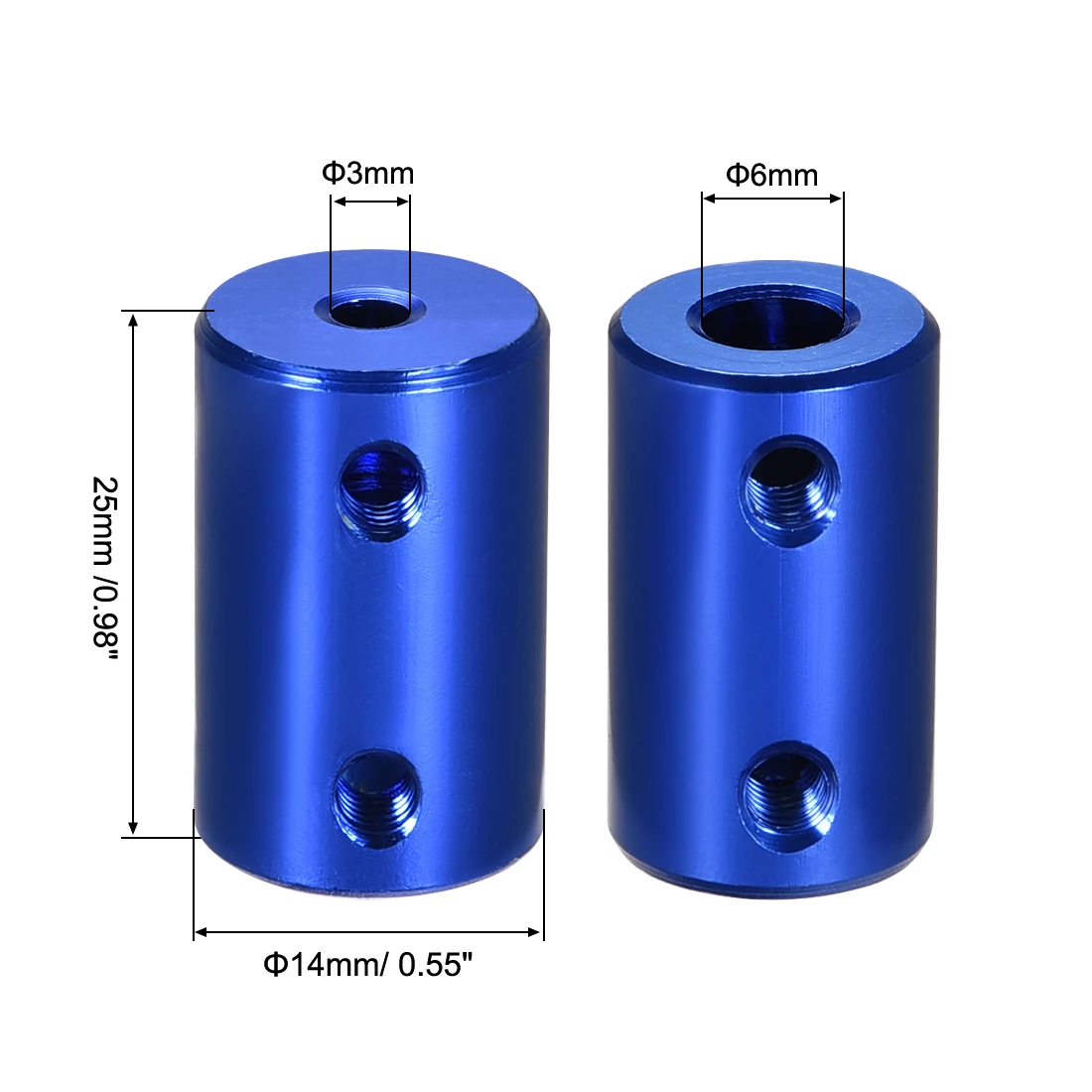 

Uxcell 4pcs 3mm to 6mm Bore Rigid Coupling 25mm Length 14mm Diameter Connector Blue for Model Car Model Boat Hardware etc