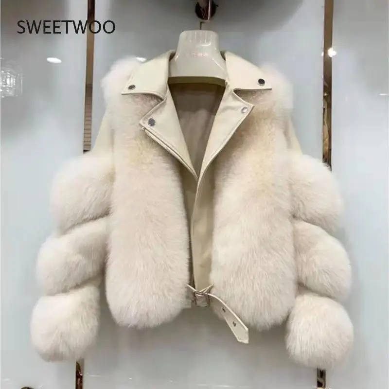 Faux Fox Leather Jacket Luxury Women 2021 Winter New Mink Coat Sheepskin Leather Wholesale Locomotive Short Fur
