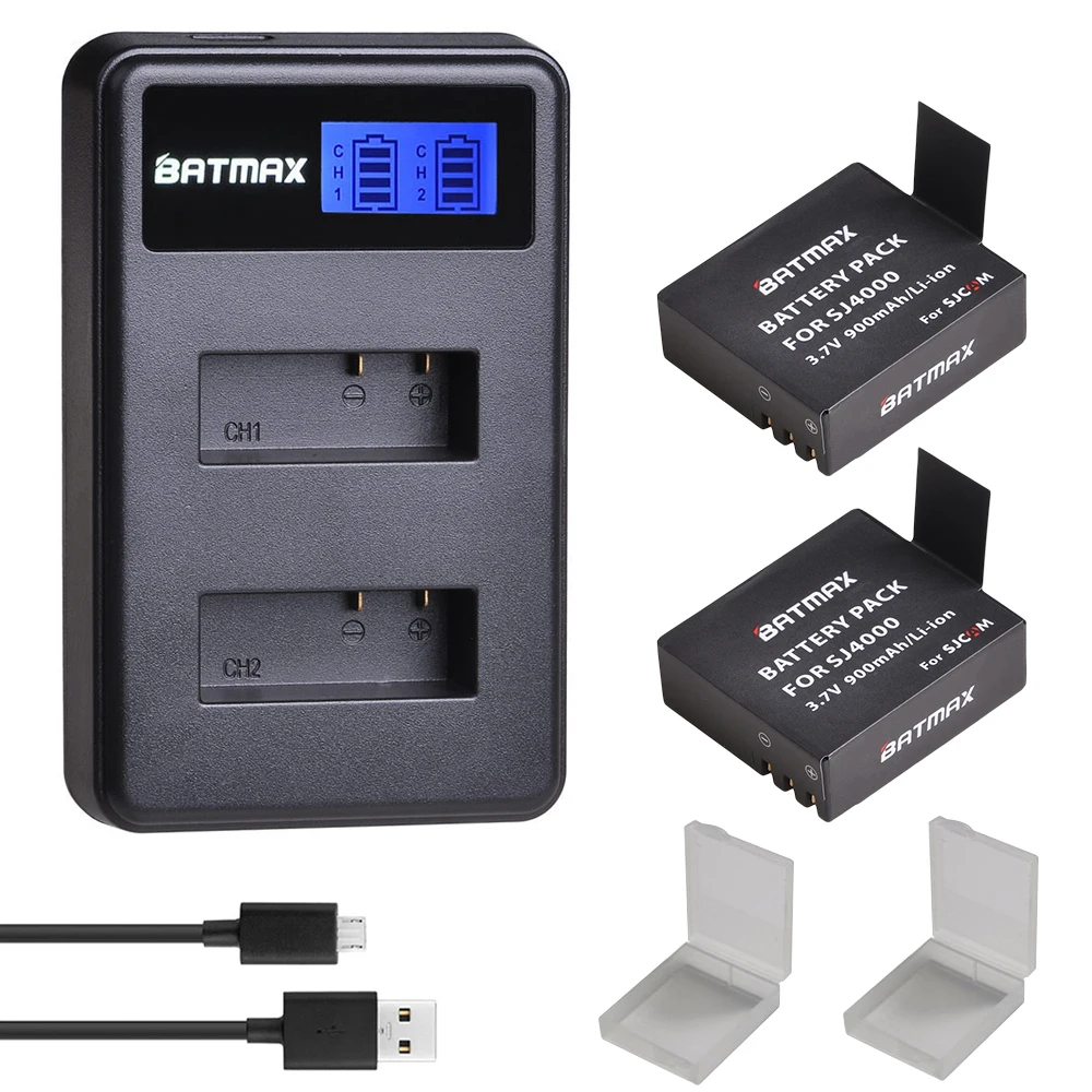 2 аккумулятора и зарядное устройство с двумя USB-портами ЖК-дисплеем для Sjcam Sj 4000