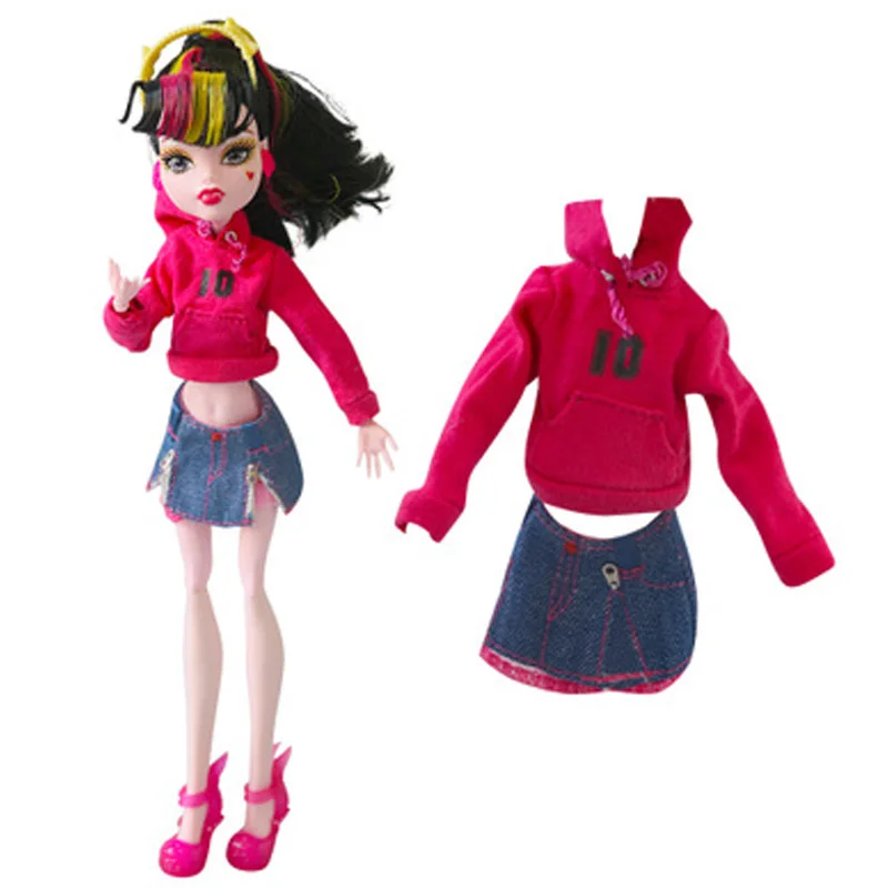Розовая Одежда для куклы Monster High Толстовка с длинным рукавом свитшот + джинсовое