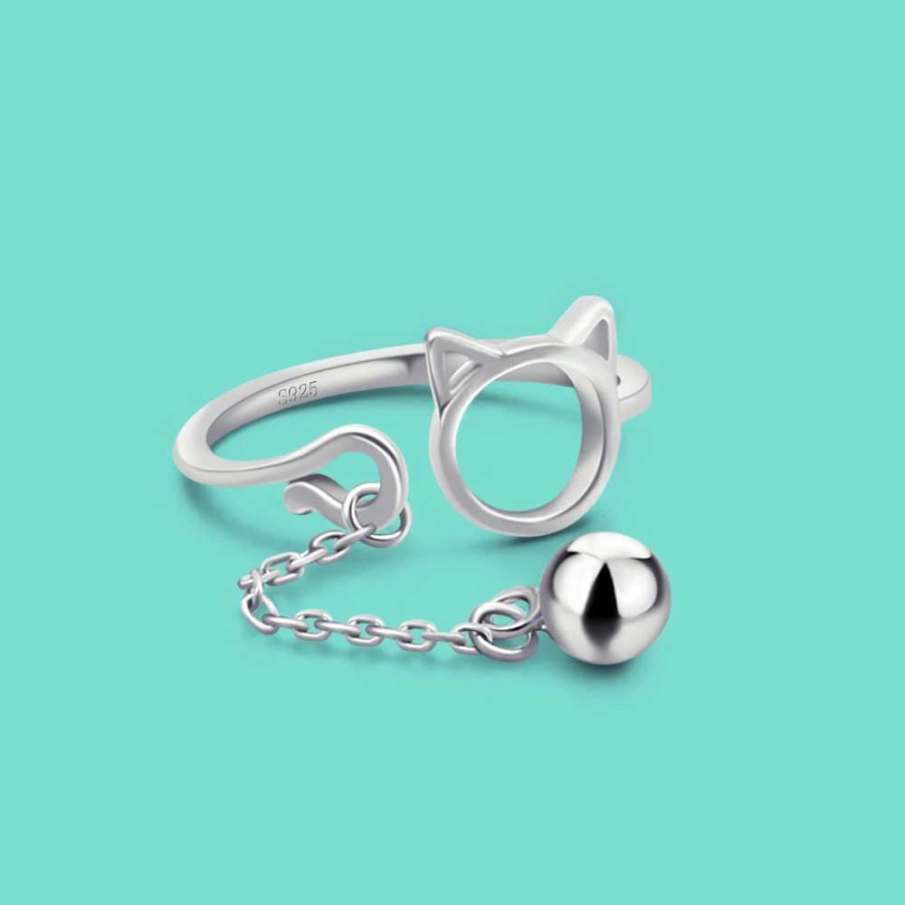 Новый Girly Серебряные ювелирные изделия 925 пробы Серебряное кольцо милый кот
