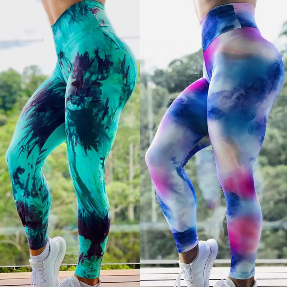 Long  Fashion Tie Dye Print Fitness Leggings Women Yoga Leggings High Elastic   Activewear