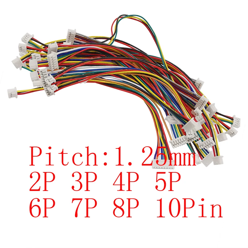 

10Pcs 30CM JST 1.25mm Pitch Female to Female Plug Wire Cable Connector 2P 3P 4P 5P 6P 7P 8P 10Pin JST Connectors