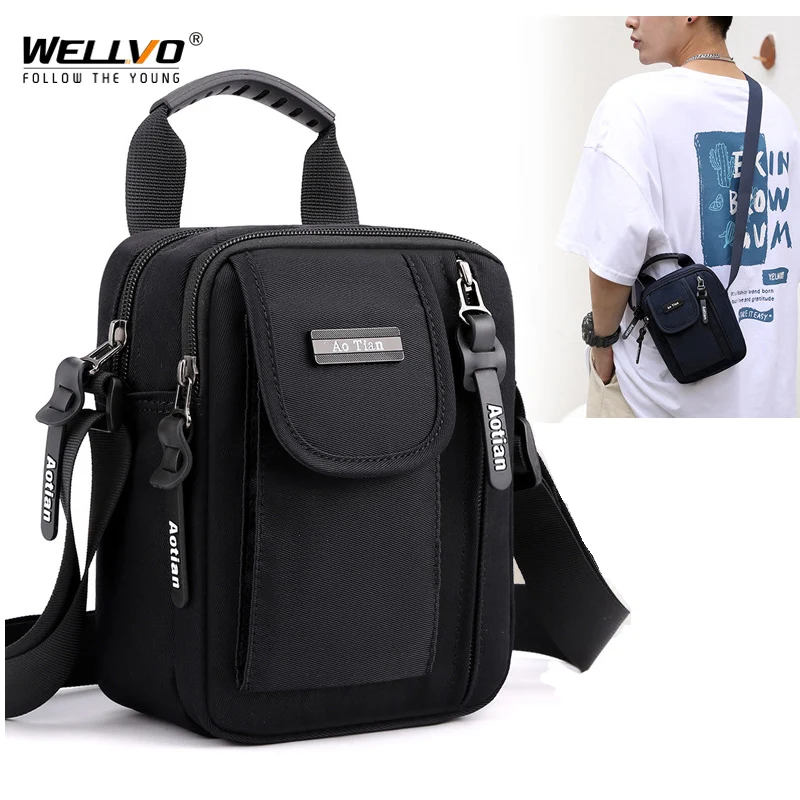 

Многофункциональная сумка через плечо для мужчин, однотонный мини-мессенджер на ремне, Мужская водонепроницаемая сумка-слинг для коротких ...