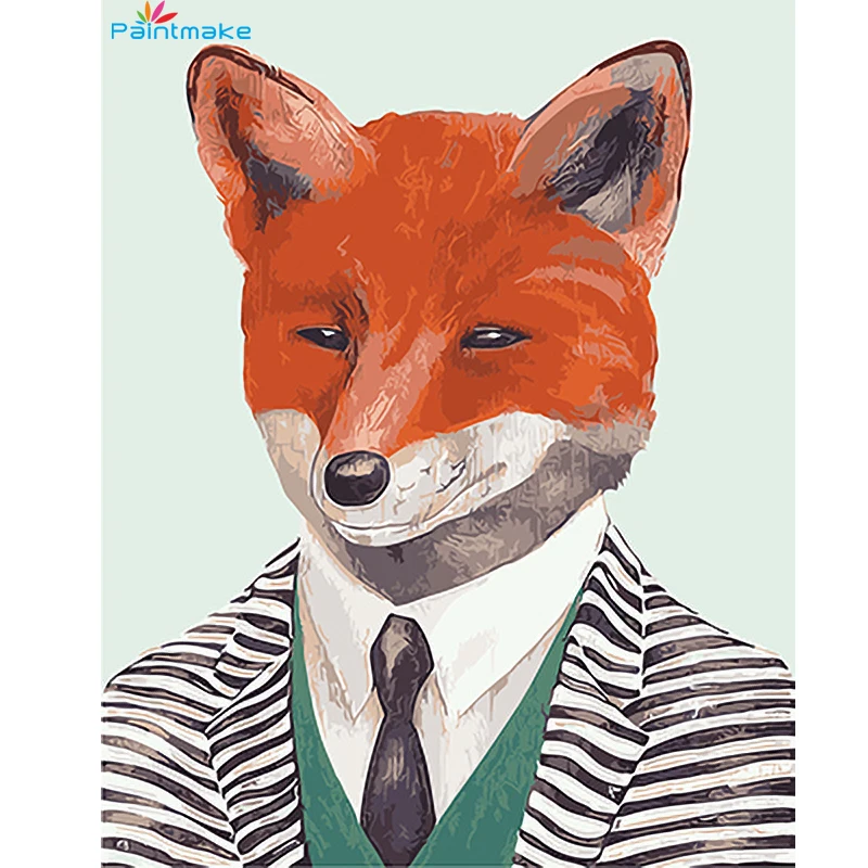 Paintmake животные DIY живопись по номерам без рамки наборы для рисования лисица масло