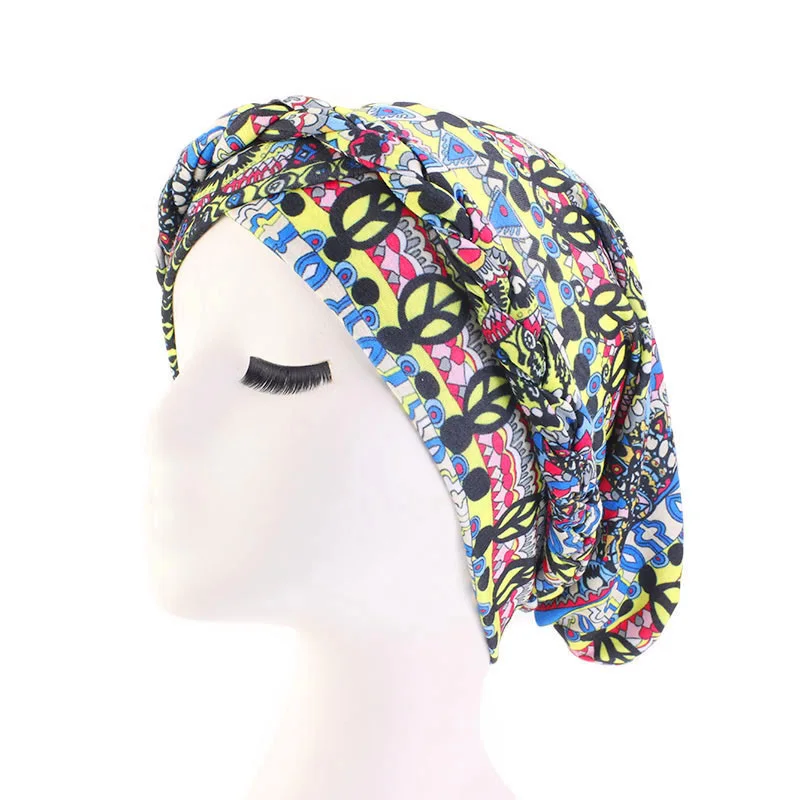 yellow New Ethnic Style Twist Braid Turban Cap Bohemian Print Muslim Hat Women Bandanas Headwear Hair Accessories Headscarf Hijab - Цвет: yellow