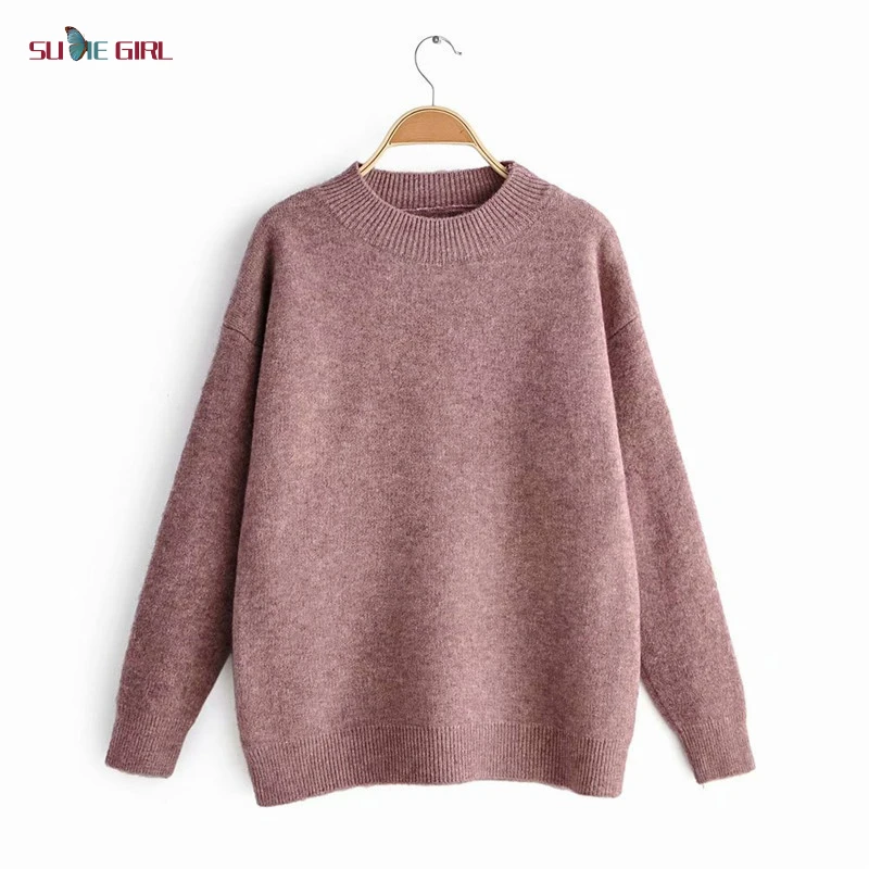 

SUDIE Girl Ladies loose and thin round neck drop shoulder sleeves lazy style pullover sweater autumn and winter models