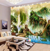 luxury blackout 3d window curtain for living room green high mountain curtains