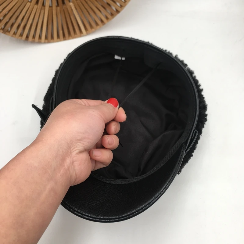 Корейская супер огненная овечья кожа темно-синяя шляпа женская осенняя и зимняя