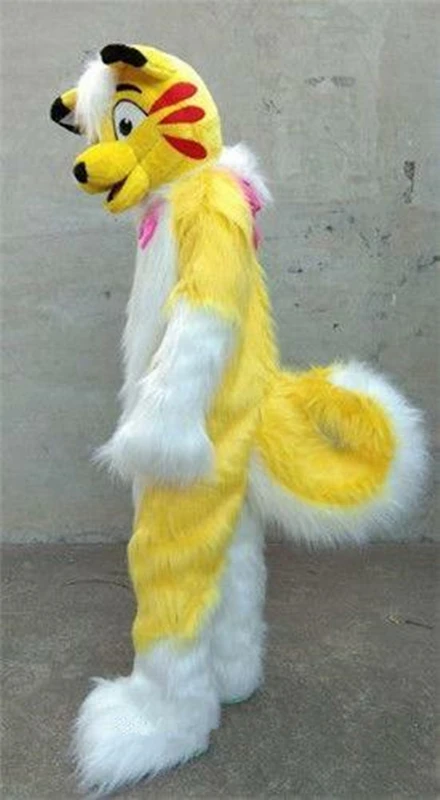 Хэллоуин меховой костюм желтый длинный мех Хаски лиса собака лисы маскота