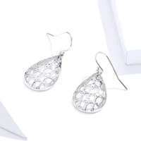 high quality minimalist gridding hollow teardrop shape 925 sterling silver earrings for women bridal wedding jewelry