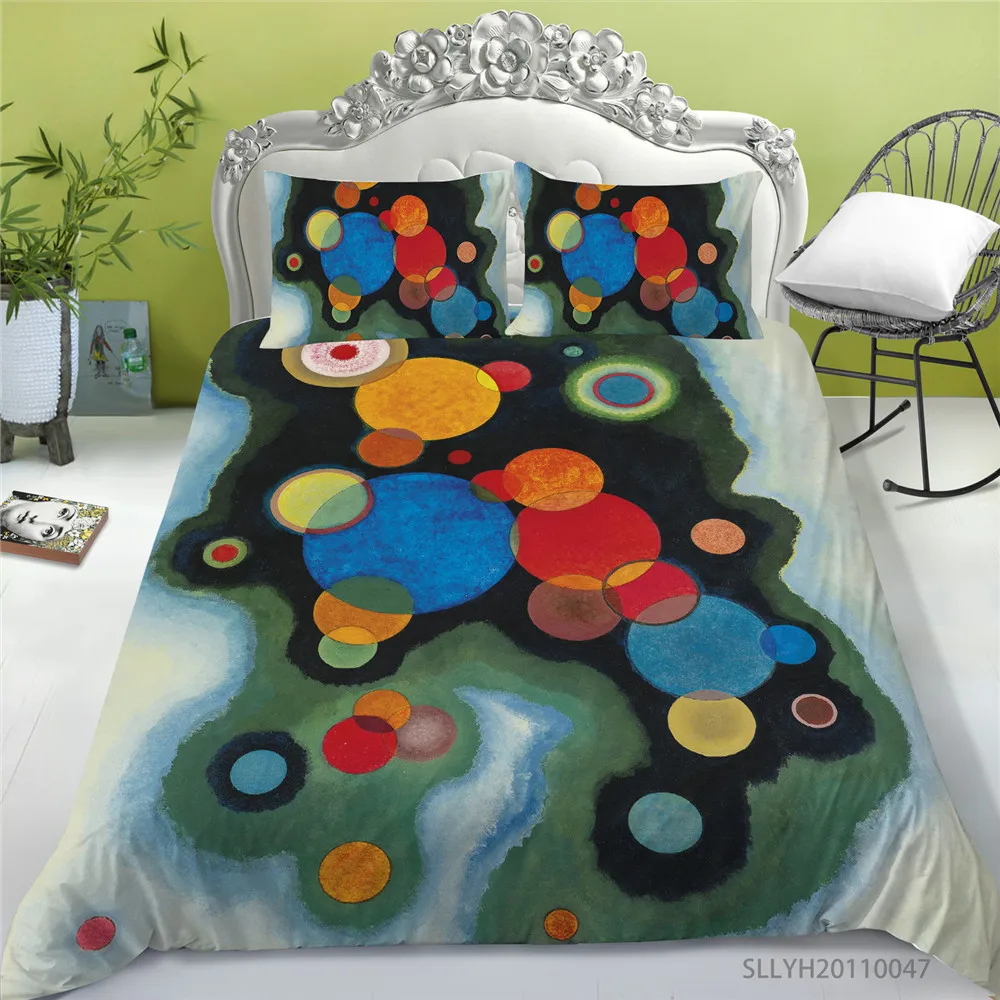 

3D Bedding Set Oil Painting Print King Size Polyester Bedclothes Super Soft 2/3 Pcs Bedroom Decoration