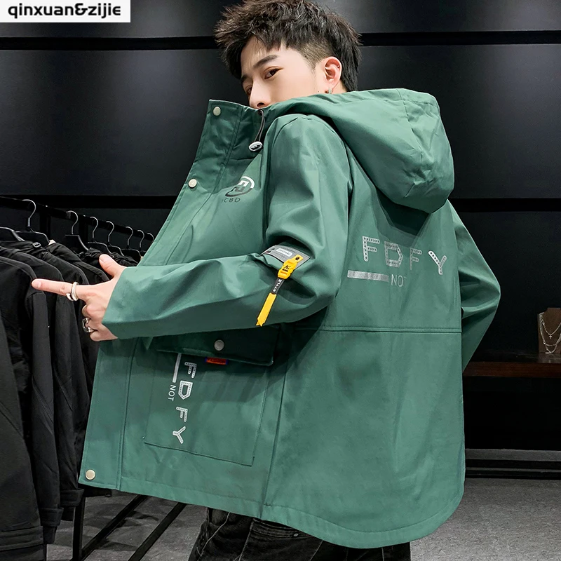 Мужская куртка с капюшоном и принтом повседневная большого размера