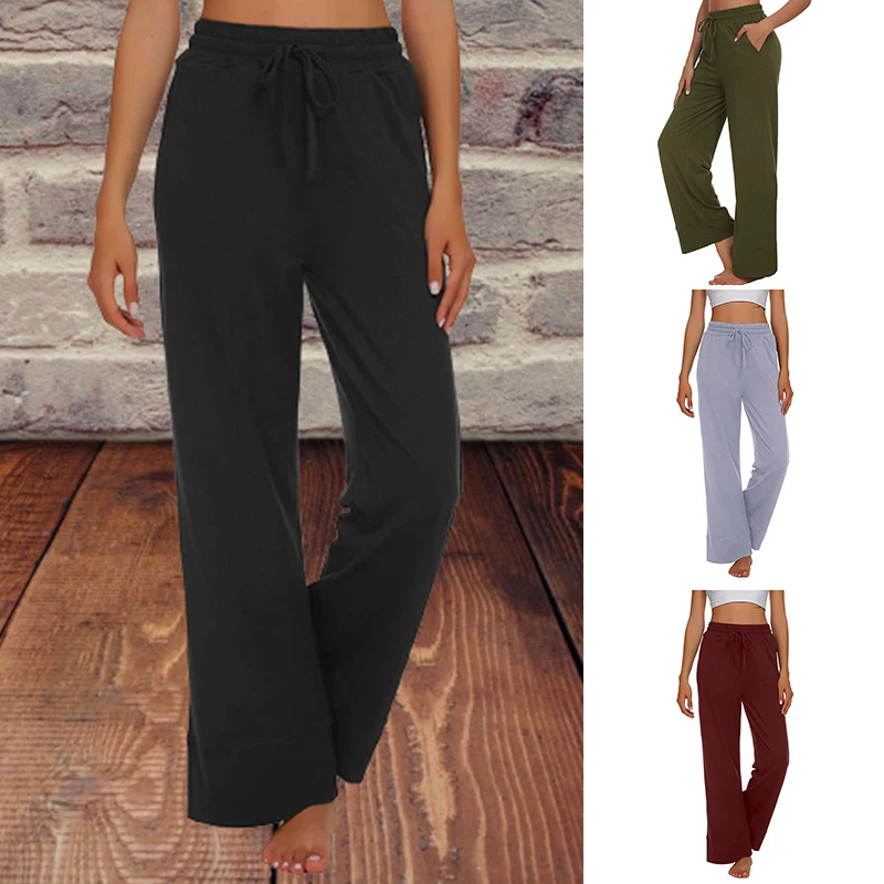 

Женские штаны свободные штаны для йоги с широкими штанинами на завязках Удобная Пижама для отдыха спортивные штаны с карманами J55