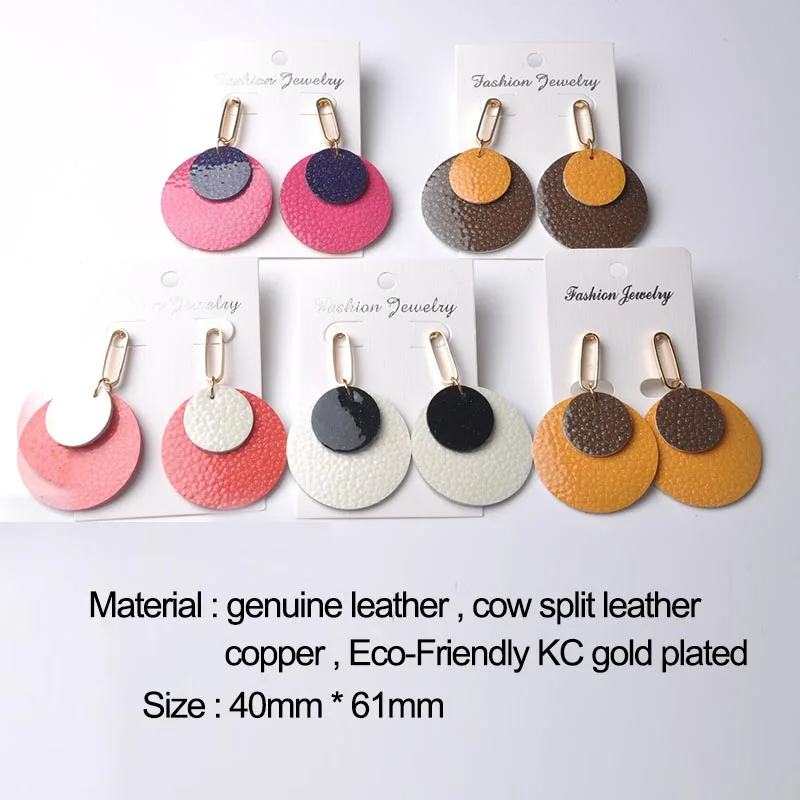 Женские двойные серьги JYA круглые из натуральной кожи разных цветов модные