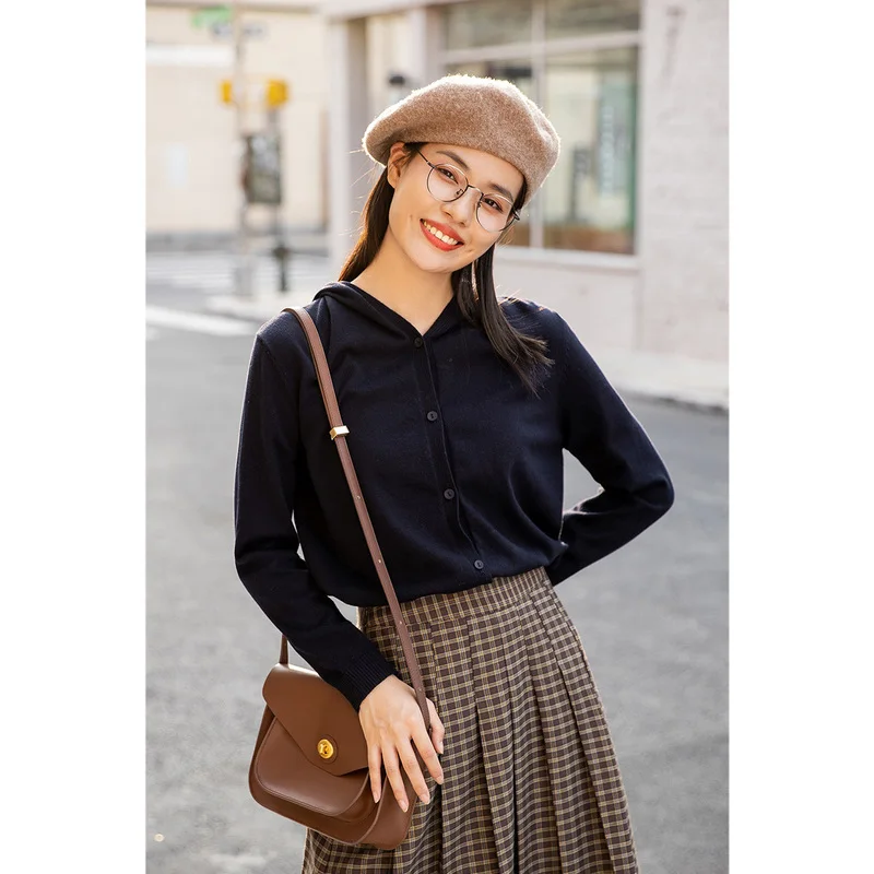 INMAN/осенне зимнее женское Милое трикотажное пальто с длинными рукавами черного