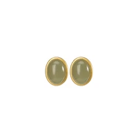 s925 sterling silver gold plated natural hetian gray jade ear studs simple personality ellipse temperament ladies earrings