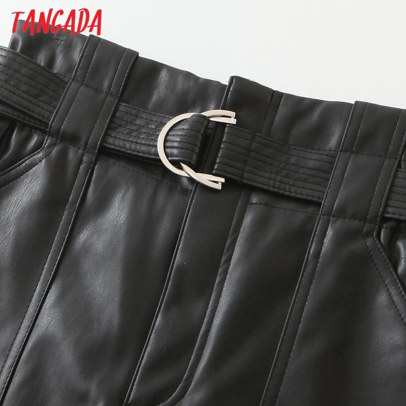 Женские повседневные шорты Tangada черные из искусственной кожи с поясом и