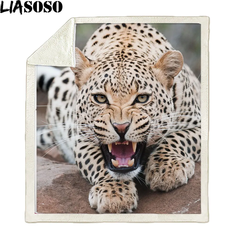 

LIASOSO Animal Leopard Throw Blanket 3D Print Plush Blanket Sofa Bed Chair Rest Bedspread Family Blanket Hunting Harajuku Style