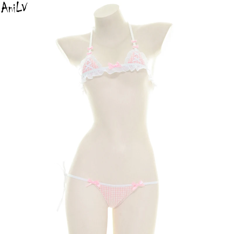 AniLV розовый клетчатый купальник бикини