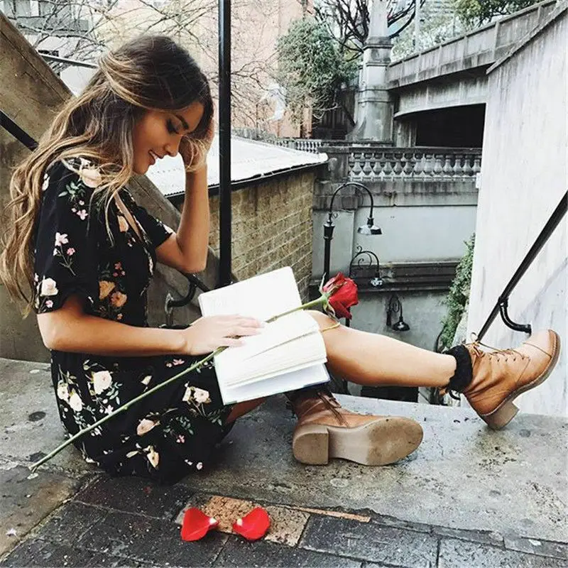 Женский короткий сарафан с цветочным принтом и V образным вырезом|Женские платья|