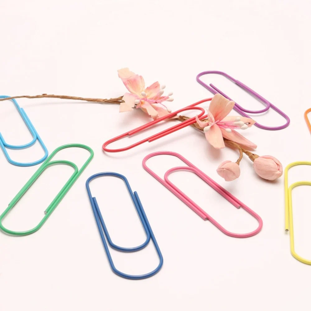 

40pcs Paper Clips Mixed Color 100MM Jumbo Metal-Coated Paper Clip Holder Multicolored Files Sheet Holder for Office School(Rando