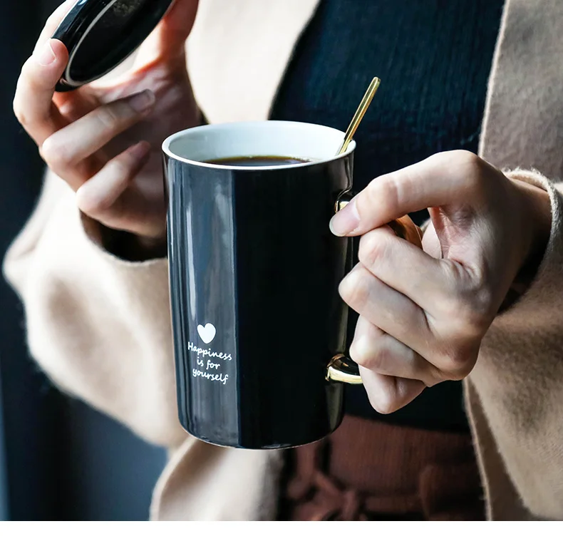 

Large Porcelan Coffee Mug Ceramic Nordic Style Personalized Travel Mug Milk Print Stirring Koffiemok Kitchen Dining Bar EA60MK