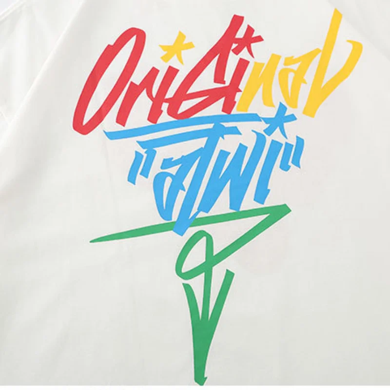 

Kpop Summer Colorful 3D Letter Print Graphic Men T Shirt Short Sleeve Oversize Homme Women Tshirts Couples Camisetas De Mujer