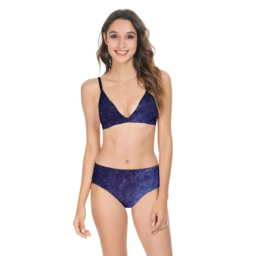 

Women's starry sky 3D printed sexy three-point bikini split swimsuit