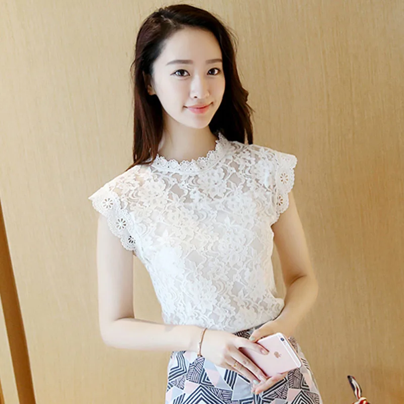 Женская ажурная блузка с коротким рукавом элегантная привлекательная кружевная