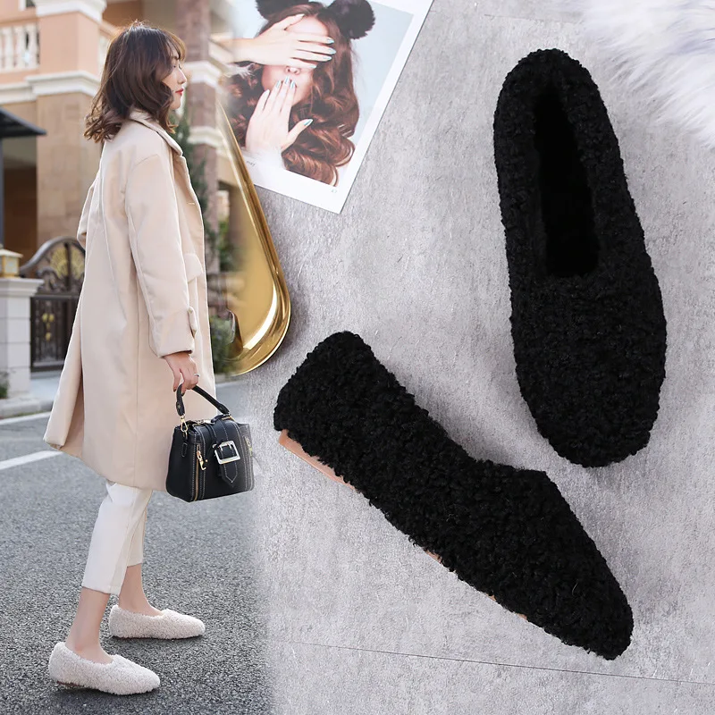 Обувь для беременных Зима противоскользящие из кроличьего меха оксфорды лофтеры