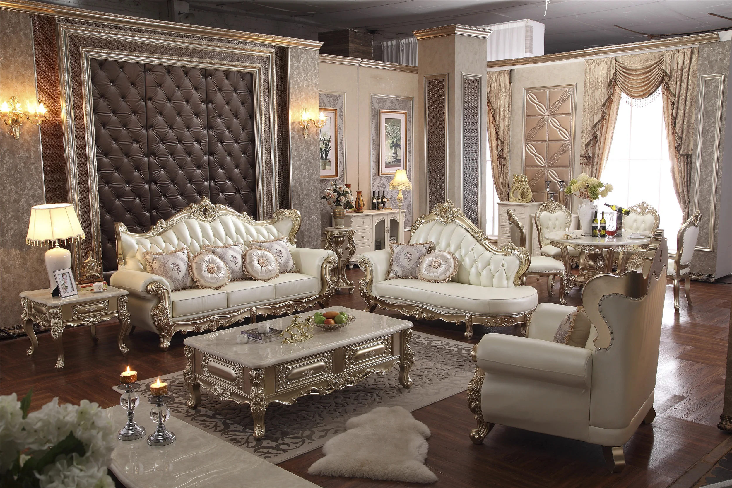 Набор мебели для гостиной в стиле барокко набор диванов из цельного дерева и кожи