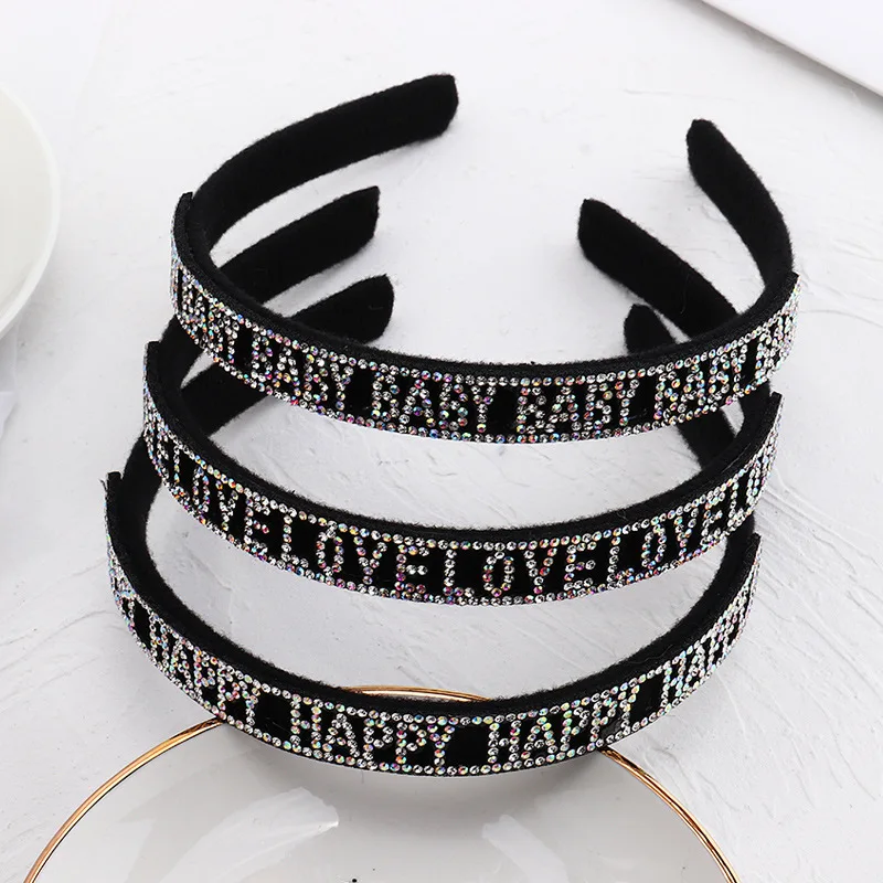 Стразы широкая повязка для волос с алмазными буквами уличная мода заколка