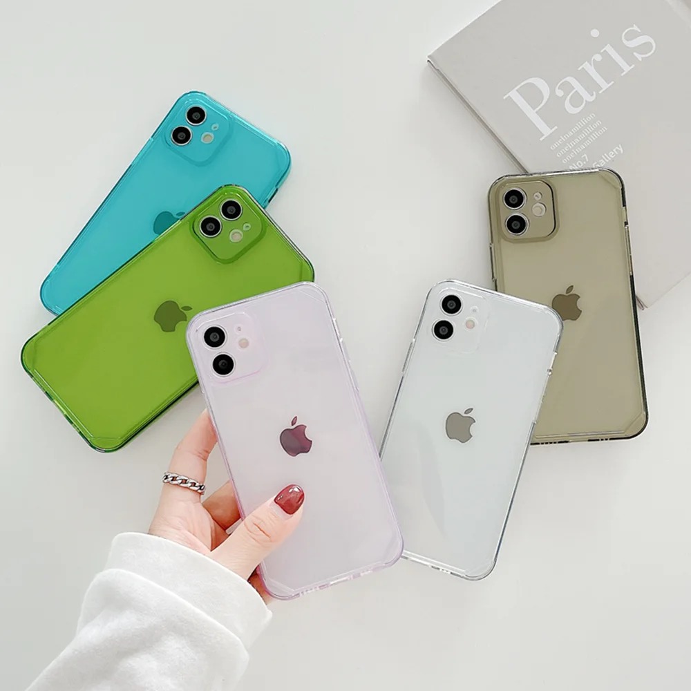 

Soft Square Silicone Phone Case For iPhone 12 mini 11Pro Max 7 8 Plus XR X XS MAX 6 SE 2020 Protective Candy Cases Cover