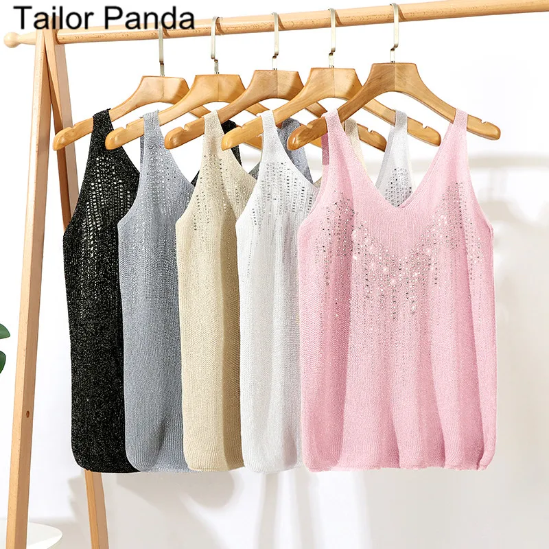 Женский трикотажный топ без рукавов блестящий черный серый абрикосовый розовый