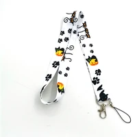 cartoon black cat neck strap keychain lanyards for keys id badge holder diy hang rope webbing mobile phone accessories