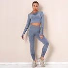 Женский бесшовный спортивный костюм, леггинсы с высокой талией и рубашка с длинным рукавом