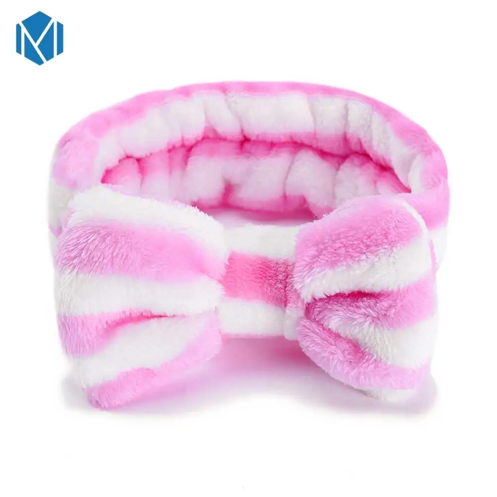 Rose stripe M MISM коралловый флис письмо OMG головные повязки с бантиком для женщин девочек мыть лицо эластичная чалма лента для волос Макияж Аксессуары для волос - Цвет: Rose stripe