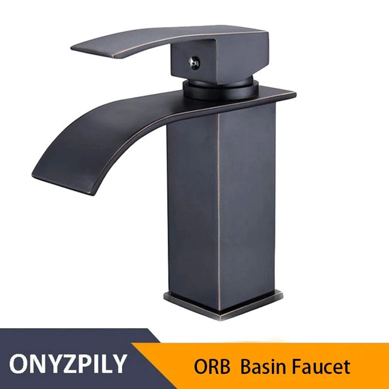 Onyzpily золотой кран для ванной комнаты Водопад носик кран для раковины водопроводный кран с одной ручкой горячая холодная вода torneira banheiro - Цвет: Orb Faucet