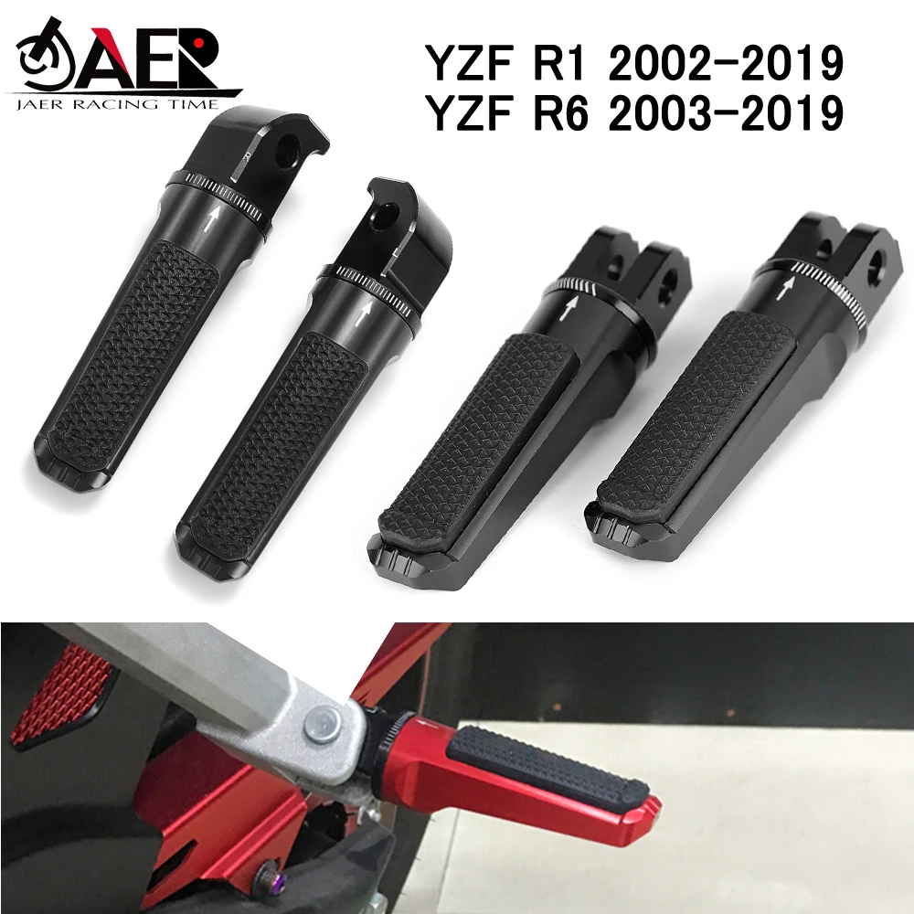 JAER Motorcycle Front and Rear Footrests Foot Pegs for Yamaha YZF R1 2002-2019 R6 2003-2019 motorcycle black front rear footrests foot pegs for yamaha yzf r1 2002 2012 yzf r6 2003 2011 yzf r6s 2003 2008 touring sportster
